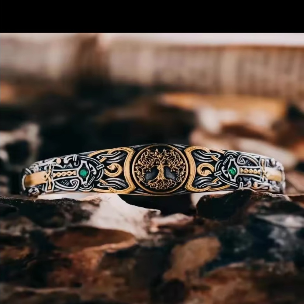 Men's Two-Tone Viking Tree of Life Celtic Bracelet